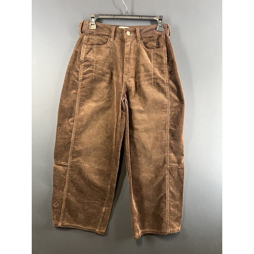 New Anthropologie Kenna Mid-Rise Heritage Barrel Jeans Corduroy Brown Size 25